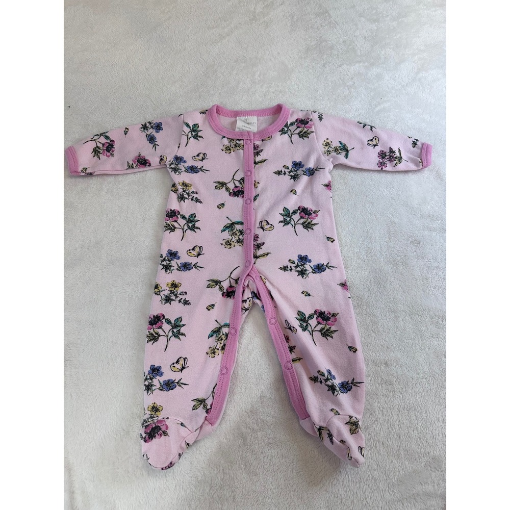 Cottagecore Laura Ashley Baby Pink Floral Footed Sleeper Romper 0-3 Months